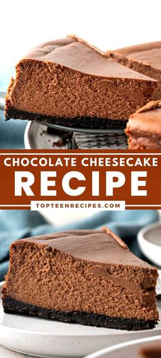 chocolate cheesecake recipe with text overlay