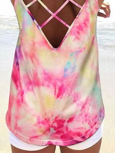 📦FREE Shipping on orders over $80 Gender: Women Type: Tops Feature: V Neck,Tie-dye, Sleeveless Material: Polyester Fiber Style: Casual Color: Pink, Blue, Sunflower Size: S,M,L,XL,2XL,3XL Please Note:All Dimensions Are Measured Manually With A Deviation Of 1 To 3cm. Multicolor V-neck Tank Top For Beach, Multicolor V-neck Tank Top For Vacation, Multicolor Stretch Summer Tank Top, Tie Dye V-neck Top For Beach, Summer Multicolor Tank Top For Beach Season, Summer Multicolor Stretch Tank Top, Multicolor Tank Top For Spring Beach Outings, Spring Multicolor Stretch Tank Top, Spring Acid Wash Trendy Tank Top