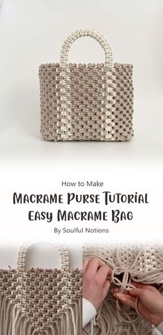 the macrame purse is being made with yarn