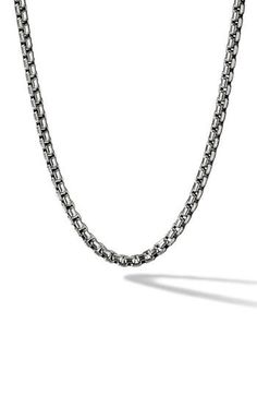 A polished box chain necklace made from sterling silver adds subtle shine to your neckline. Lobster clasp closure Sterling silver Made in the USA or imported Formal Sterling Silver Box Chain Necklace, Classic Box Chain Necklace, David Yurman Mens, Box Chain Necklace, Watch Necklace, David Yurman, Box Chain, Lobster Clasp, Chain Necklace