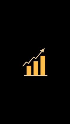 an arrow is pointing upward over a bar chart on a black background with yellow lines