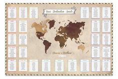 a world map is shown with the names and dates for each country in brown tones