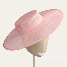 *This is not a fitted hat! You will need to attach a headband, comb or elastic to secure it to your head* Boaters are all the rage, and this pale pink sinamay fascinator version has us all in a twirl!  Made from 2 layers of stiffened sinamay, these boaters are ready to trim and have a petersham ribbon on it's inside edge. Simply add a comb or headband to secure to the head. Hat base measures: Width: 37cm (14.5 inches) Crown Width: Measures 15.5cm (6.1 inches) wide at base and 14cm (5.5 inches) a Fitted Brimmed Hat For Church, Fitted Flat Brim Top Hat For Spring, Spring Fitted Flat Brim Top Hat, Adjustable Brimmed Straw Hat For Church, Fitted Brimmed Straw Hat For Church, Fitted Top Hat With Curved Brim For Spring, Kentucky Derby Flat Brim Costume Hats, Adjustable Flat Brim Top Hat For Garden Party, Fitted Hat With Round Crown For Kentucky Derby