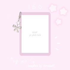 a pink photo frame with a silver bow charm on it's side and the words,