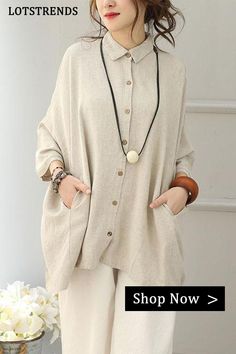 Women Simple Loose Pure Color Shirt Linen Tops, Beige Shirt, Pretty Top, Clothes Shopping, Colored Highlights, Loose Shirts, Color Shirt, Unique Designers, New Tops