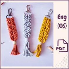 three different colored roped key chains on a white background with the text eng us