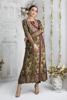 Antique Olive | Pakistani Designer Outfit | Sarosh Salman Salwar Kamiz Design, Kamiz Design, Silk Thread Embroidery, Dress To Buy, Dark Sage Green, Silk Anarkali Suits, Pakistani Women Dresses, Wedding Trousseau, Angrakha Style