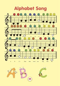 an alphabet song with music notes and letters