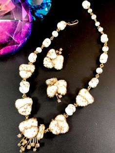 VOLUPTE JULIO MARSELLA PATE DE VERRE GLASS MAYORKA PETALS NECKLACE EARRINGS SET | eBay French Jewelry, Vintage Antique Jewelry, Antique Jewellery, Vintage Costume Jewelry, Necklace Earring Set, Vintage Costumes, Necklace Earrings, Vintage Signs, Earrings Set