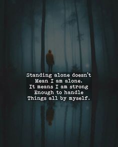 a person standing in the middle of a foggy forest with a quote on it