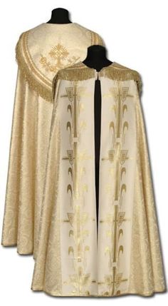 Gold cope + gold accessories The cope is made of embroidered stripes Made of lightweight and pleasant to the touch fabric. Elano-wool fabric.  High quality product of a Polish manufacturer of liturgical vestments. Length about 148 cm / 58.3 inches Cope made with great care and attention to detail, Made of airy fabric. Buying this cope, you receive not only high quality workmanship, but above all the beauty that enriches the liturgy. Gold Embroidered Chasuble For Weddings, Gold Wedding Chasuble With Gold Embroidery, Liturgical Seasons, Easy Trendy Outfits, Church Outfits, Gold Accessories, Handmade Gold, Wool Fabric, Trendy Outfits