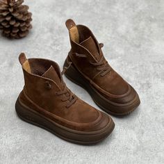 Women Autumn Retro Casual Frosted Leather Boots Warm Snow Boots, Short Leather Boots, Boot Straps, Grey Boots, Leather Boots Women, Women Oxford Shoes, Brown Ankle Boots, Leather Shoes Woman, Rubber Heels