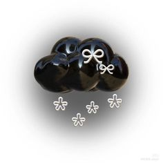 three black balloons with bows on them in the shape of hearts and clovers are shown against a white background