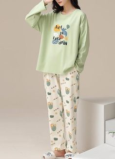 * 100% Pure Cotton, Soft, Gentle, Comfy, Breathable and Lightweight.  * 2 Piece Cotton Pullover PJ Set - A Long sleeve crew neck Shirt and Long Pajama Pants With An Elastic Stretchy Waist.  * Loose, Roomy And Slightly Stretchy, Allowing You To Move And To Stretch Out Freely And Easily.  * Not Only For Sleep Wear/Lounge Wear/Nightwear, But Also For Casual Wear At Home  * Suitable For All Seasons; Keeps You Warm On Spring, Fall and Winter Night and even on Summer Nights With The Air Conditioner On Comfortable Green Pajama Party Sets, Comfortable Green Sets For Pajama Party, Green Comfortable Sleepwear With Relaxed Fit, Comfortable Green Sleepwear For Spring, Green Comfortable Sets With Relaxed Fit, Green Relaxed Fit Comfortable Sleepwear, Green Comfortable Relaxed Fit Sets, Green Relaxed Fit Comfortable Sets, Comfortable Green Sleepwear For Lounging