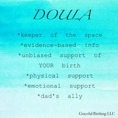 the words doula are written in black on a blue watercolor background with white clouds