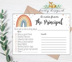 a note from the principals with a rainbow on it