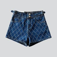 Add a chic. stylish edge to your wardrobe this summer with our Women's Denim Shorts from the 2023 Summer Collection! With a modern street style and a luxurious. stitched design. these shorts are the perfect blend of classic sophistication and contemporary vibe.Why You Can't Miss Out On These ShortsForm to perfection. these shorts feature a wide-leg fit. high-waist silhouette. and a zipper & button closure. The ornamented detailing and bold pattern add a unique touch of elegance. making them the Chic Denim Blue Cotton Jean Shorts, Trendy Denim Blue Shorts With Belt Loops, Chic High-waisted Denim Jean Shorts, Chic Short Jeans With Belt Loops, Chic Denim Blue Jean Shorts, Chic High Waist Denim Blue Shorts, Chic Denim Shorts, Chic Short Denim Blue Jeans, Chic Blue Jeans With Short Length