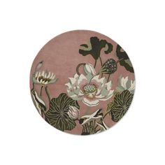 a round rug with water lilies and leaves in pink, green and white colors