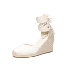 PRICES MAY VARY. Women's platform wedge sandals. Cut out design quite fits the spring summer time. Lace up tied, closed round toe, slingback style also makes it elegant and sexy, it gives your feet much room while walking. Express yourself in the TONIVIS Wedge Espadrilles featuring heeled espadrilles Sandals with braided espadrille sole, soft white linen Sandals upper, environmental material, ankle strappy design, wedge heel, makes it soft and comfortable to wear. Heel measures approximately 3.5 Espadrilles Heels, White Wedge Heels, Spring Wedges, Grad Outfits, Espadrilles Sandals, Heeled Espadrilles, Sandal Wedges, Summer Wedges, White Wedges