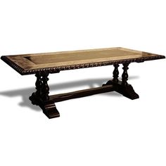 Pamplona Dark Wood Dining Table - Belle Escape Gold Dinning Table, Dark Wood Dining Table, Spanish Furniture, Carved Beds, Elegant Outdoor Furniture, Painted Dining Table, Spanish Style Homes, Mediterranean Decor, Trestle Dining Tables