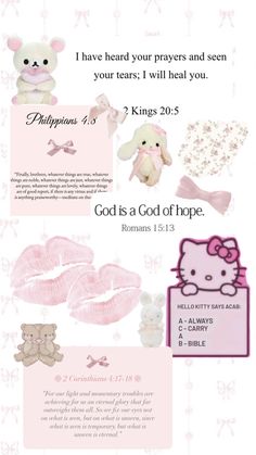 a bunch of pink and white items with the words god is a god of hope