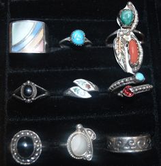 Third(top coral and turquoise long ring) and 5th(little white flower power ring) ring have sold and are no longer available. ✨ Affordable vintage sterling silver rings with healing gemstones ✨ Native American designs starting at just 19 dollars!  Hurry and snag these beauties before they're gone!  #VintageRings #HealingGemstones #AffordableJewelry #SilverBitchVintage #NativeAmericanDesigns #EtsyShop #ShopNow #LimitedStock   Some of the Native American rings are not stamped. It is just the way it Sterling Silver Multi-stone Turquoise Ring Gift, Gift Multi-stone Turquoise Ring In Sterling Silver, Sterling Silver Ring With Natural Stones, Spiritual Multi-stone Sterling Silver Jewelry, Silver Costume Jewelry Ring As Gift, Silver Costume Jewelry Rings For Gift, Anniversary Ring With Natural Stones, Vintage Silver Multi-stone Jewelry, Vintage Silver Multi-stone Opal Ring