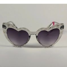 Betsey Johnson Heart Sunglasses 53606fb Clear Crystal Frame Smoke Gradient Lens Heart-shaped Glass Sunglasses For Gift, Heart-shaped Glass Sunglasses As Gift, Trendy Heart-shaped Glass Sunglasses, Heart-shaped Sunglasses With Tinted Glass Lenses, Heart-shaped Glass Sunglasses With Tinted Lenses, Heart-shaped Tinted Glass Sunglasses, Betsey Johnson Sunglasses, Leopard Sunglasses, Crystal Frame