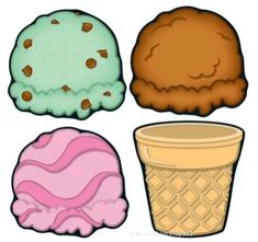 four different ice creams are shown on a white background