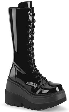 SHAKER-72 Black Patent Platform Boots-Demonia-Tragic Beautiful Emo Boots, Hologram Shoes, Demonia Boots, Alternative Shoes, Prom Outfit, Goth Boots, Gothic Boots, Demonia Shoes, Vegan Leather Boots