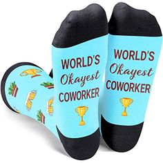 WORLDS OKAYEST COWORKERCoworker socks. Gifts for coworkers with funny sayings "WORLDS OKAYEST COWORKER". The socks have patterns of wine, cup, trophy and other elements. If you want to have a better friendship with your colleagues or boss, wearing the World's okayest coworker socks!SIZE & PACKINGOne size fits most.Office socks funny, office gifts for coworkers. Funny socks for men and women, fit most men US size 6-13 feet and most women US size 7 and up.QUALITY MATERIALThe office socks, smal Small Office Gifts, Gifts For Male Coworkers, Small Gifts For Coworkers, Coworkers Funny, Funny Socks For Men, Socks Gifts, Socks Funny, Funny Office, Holiday Socks