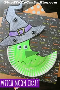 a paper plate with a witch hat on it and the words witch moon craft above it