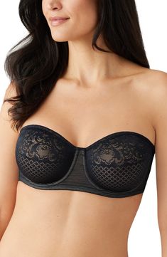 A strapless full-figure bra made from smooth, engineered lace minimizes the projection of the bust to make your clothes fit better. 62% nylon, 38% spandex Lined Hand wash, dry flat Imported Minimizer Bra, Convertible Bra, Minimiser Bra, Designer Lingerie, Full Figured, Strapless Bra, Large Bust, Underwire Bra, Bra Women