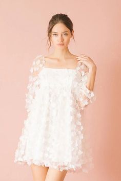 Storia 3-D Daisy Tulle Baby Doll Mini Dress – Girl Intuitive Tulle Mini Dress, Mini Dress Formal, Home Dress, Short Sleeve Mini Dress, Puffy Sleeves, Cute Summer Outfits, Mini Dress With Sleeves, White Mini Dress, Babydoll Dress