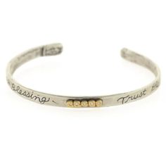 Sterling Silver With 14k Yellow Gold, 5 Diamonds. Width 2.5". Fits Up To 8" Wrist. Handcrafted In Ojai, California Ojai California, Engraved Bracelet, A Blessing, Womens Jewelry Bracelets, Silver Gold, Charms, Diamonds, Yellow Gold, Cuff