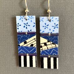 Artistic Hand Painted White Earrings, Artistic Blue Earrings As Gift, Artistic Hand Painted Earrings For Gifts, Artistic Drop Earrings, Artisan Blue Earrings With Artistic Design, Artistic Hand-painted Blue Earrings, Artsy Dangle Earrings With Artistic Design, Artistic Abstract Drop Earrings, Artsy Abstract Design Earrings For Gift