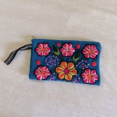 Floral Embroidered Wristlet. Never Used Gift Multicolor Embroidered Floral Clutch, Multicolor Embroidered Pouch Clutch, Bohemian Multicolor Clutch With Floral Embroidery, Bohemian Multicolor Embroidered Pouch Clutch, Embroidered Wristlet Keychain, Bag Lady, Floral, Blue, Women Shopping