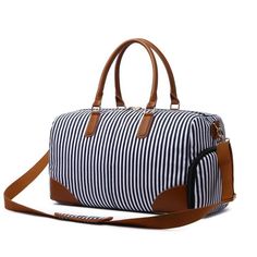 The Men's Canvas Weekend Bag Striped with Shoe Pocket from Woosir is the perfect travel companion for all your weekend getaways and short trips. Crafted with high-quality cotton canvas material, this travel bag is both durable and stylish. The striped design adds a touch of elegance to the bag, while the shoe pocket provides a convenient storage space for your shoes.  With its timeless design and versatile functionality, you can be sure that the Men's Canvas Weekend Bag Striped with Shoe Pocket from Woosir will become your go-to travel bag.   ITEM FEATURES  - 1 x Main Compartment - 1 x Shoe Compartment - 1 x Laptop Compartment - 2 x Slot Pockets - 2 x Pen Slots - 1 x Back Zipper Pocket - Detachable Shoulder Strap - Hold 17" Laptop - Top Handle Design    ITEM DETAILS  *Item Type: Duffle Bag Cotton Weekender Bag For Overnight Trips, Cotton Duffle Bag With Large Capacity For Overnight Trips, Rectangular Canvas Weekender Bag For Overnight Trips, Casual Shoulder Bag With Zipper For Overnight Trips, Casual Cotton Duffle Bag With Large Capacity, Casual Shoulder Travel Bag, Rectangular Canvas Bag For Overnight Trips, Travel Cotton Canvas Bag With Canvas Lining, Travel Canvas Bag With Cotton And Canvas Lining