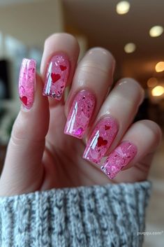 Valentine’s Day Manicure, Valentines Nails Acrylic, Beauty Hacks Nails, Expressing Love, Holiday Nail Designs, Nail Time, Colored Acrylic Nails, Polka Dot Nails, Trendy Nail