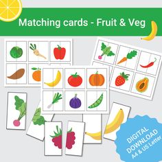 matching cards with fruits and vegetables to match the fruit and veggies in each card