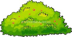 a cartoon green bush with flowers and leaves on it's sides, in the middle of