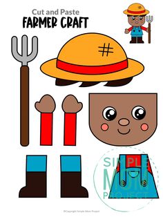 cut and paste paper craft set with construction hats, gloves, shovels and tools