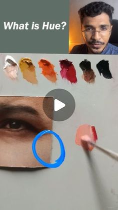 the man is painting his face with different colors