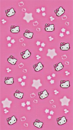 a pink background with hello kitty and hearts