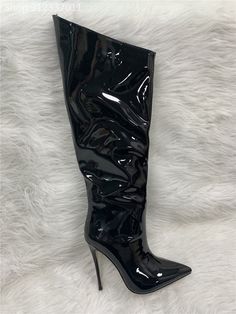 Shiny Metallic Mirror Stiletto Boots - Sansa Costa Fitted Mid-calf Boots For Fall With Closed Toe, Fitted Mid-calf Boots For Fall, Fitted Closed Toe Platform Boots For Fall, Winter Patent Leather Knee-high Heeled Boots, Winter Knee-high Closed Toe Boots For Party, Winter Party Knee-high Closed Toe Boots, Fitted Knee-high Boots With Closed Toe For Winter, Fitted Knee-high Boots With Padded Heel, Fitted Knee-high Closed Toe Boots For Winter