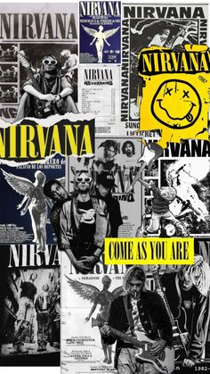 an image of nirvana collage with the words nirvana on it and images of people