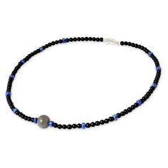 Onyx and sodalite beaded necklace, 'Neptune's Queen' - Handmade Onyx Necklace (image 2b) Onyx Necklace, Black Pearl, Onyx, Premium Quality, Beaded Necklace, Queen, Black