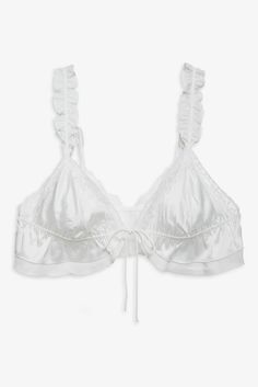 Butterfly Lace Ruffle Bralette — White | For Love & Lemons Butterfly Lace, White Bralette, Chiffon Ruffle, Triangle Bra, For Love & Lemons, Lace Ruffle, For Love And Lemons, Ruffle Hem, For Love