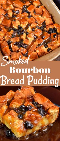 baked bourbon bread pudding in a baking dish