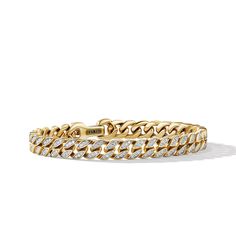 David Yurman Curb Chain Bracelet in 18K Yellow Gold with Pave Diamonds David Yurman Bracelets, David Yurman Bracelet, Curb Chain Bracelet, Wedding Day Jewelry, Diamond Collection, Mens Gold, Amulets, Unique Pendant, Ring Size Guide