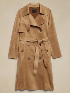 Vegan Suede Trench Coat | Banana Republic Factory Leather Looks, Suede Trench Coat, Eye Spy, Banana Republic Factory, Stylish Clothes For Women, Fabric Belt, Raglan Sleeve, Autumn Winter Fashion, Autumn Leaves